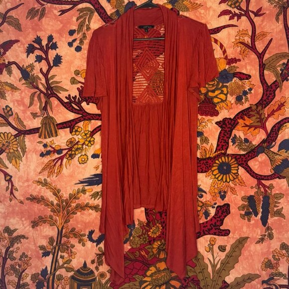 B'Leev Sweaters - Short-sleeve Orange Flowing Cardigan